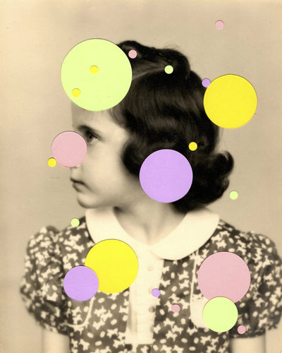 Colorful Collage Poster of Girl with Bubbles