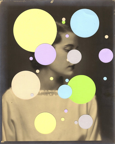 Colorful Collage Poster of Lady with Bubbles